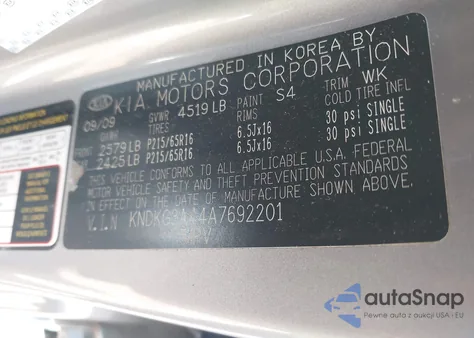 2010 Kia Sportage Lx from USA, damaged, VIN KNDKG3A44A7692201